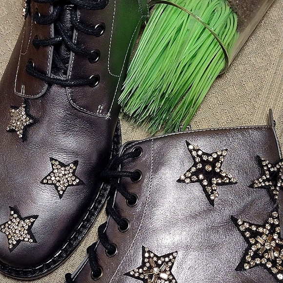 Coach Watts Crystal Star Embellished Pewter Boots with side zipper - Picture 2 of 16